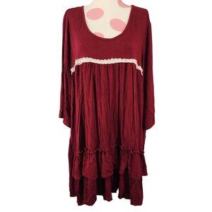 Women's Spin USA Maroon Stretch Blouse Ruffle Hem Flowy Loose Fit 1XL Blouse Top